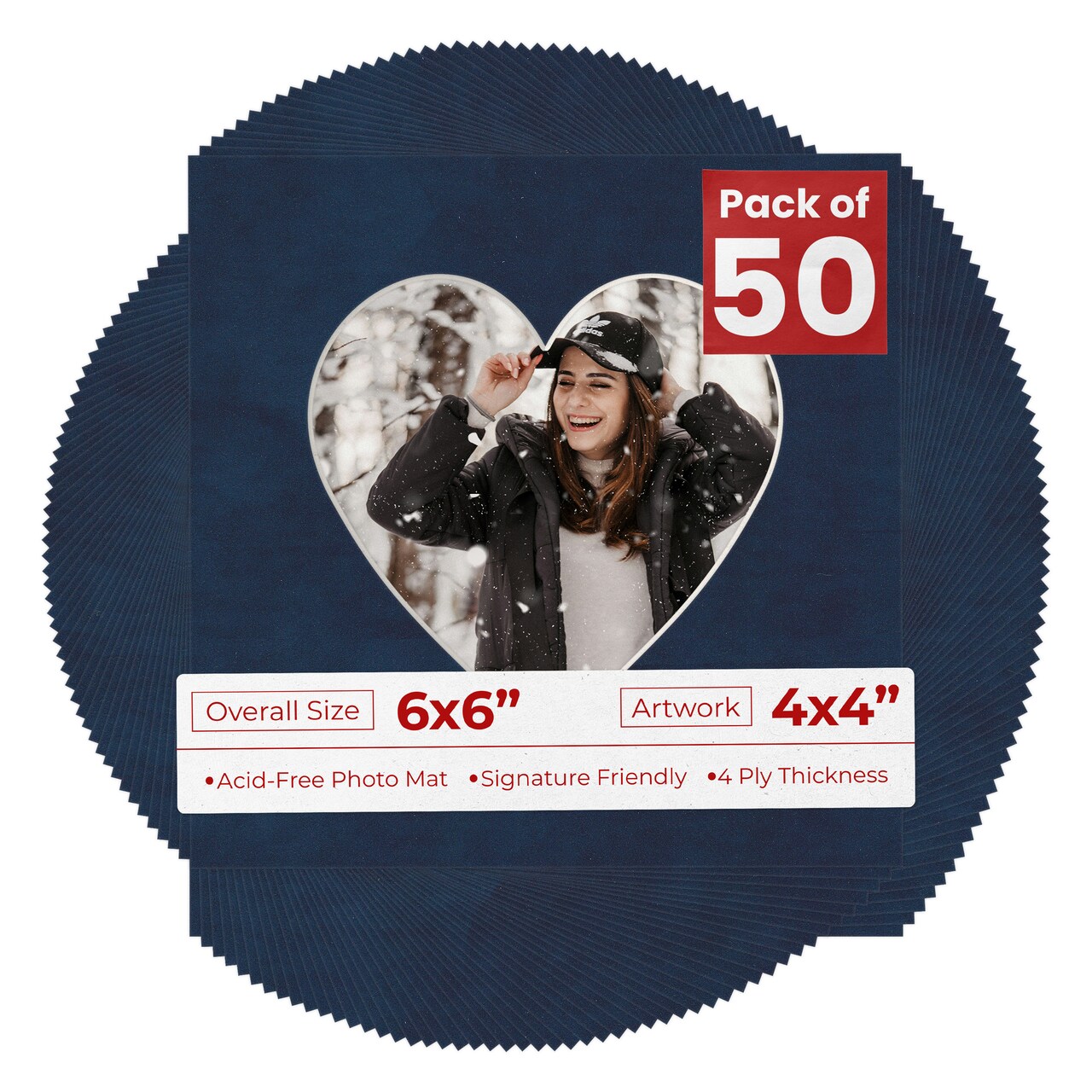 Navy Suede Mat Board for 6x6 Frames - Heart Opening for 4x4 Photos